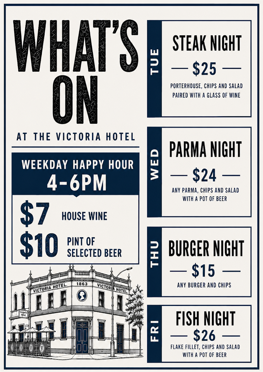 Menu, Victoria Hotel Est. 1863