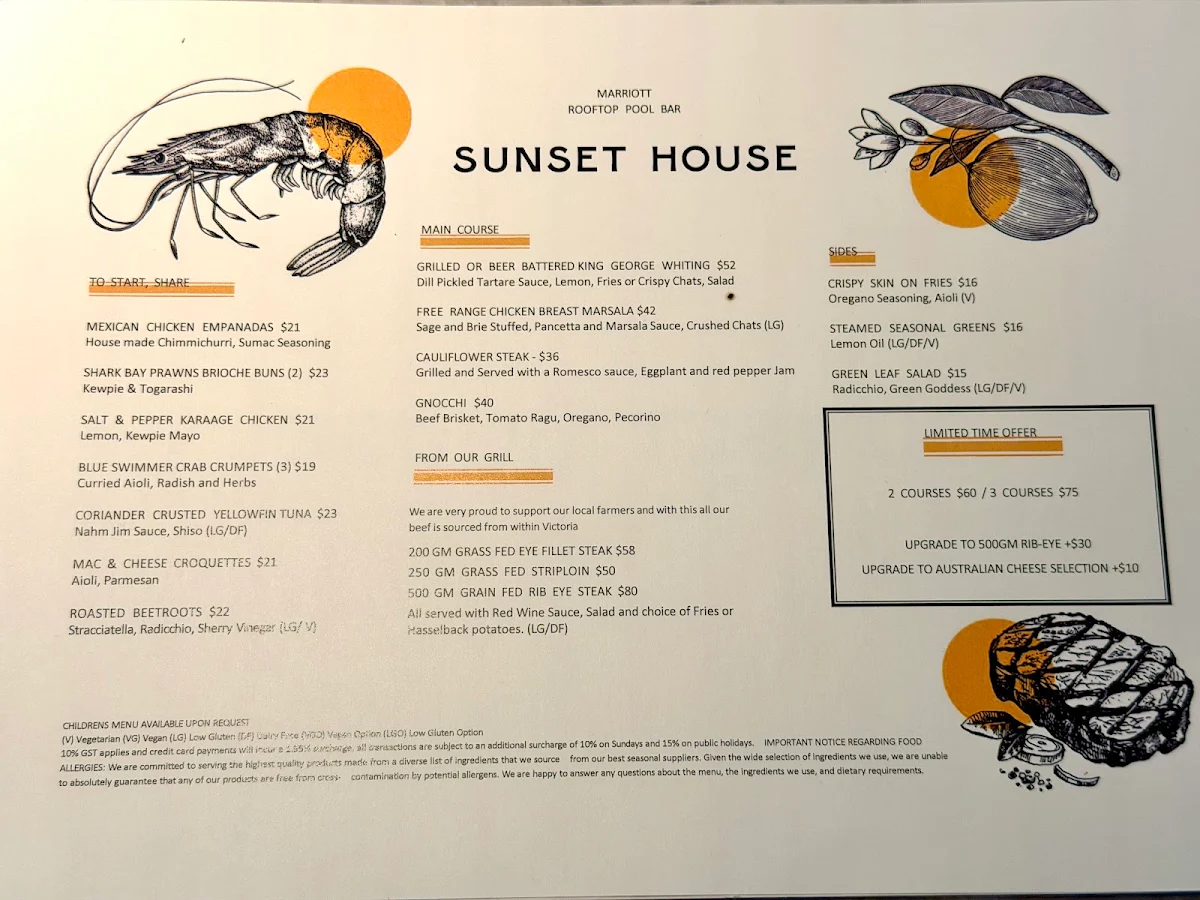 Menu, Sunset House