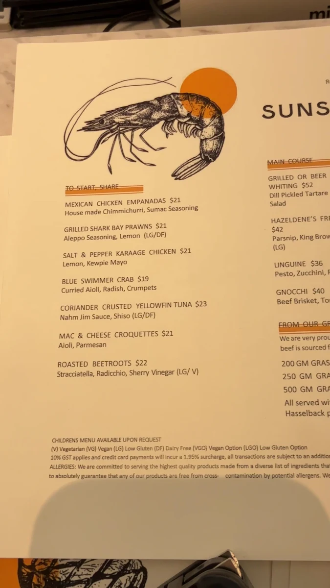Menu, Sunset House