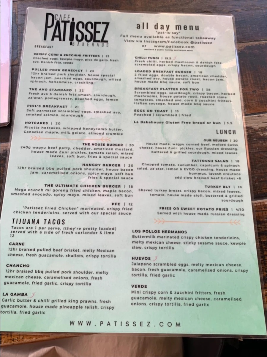 Menu, Patissez