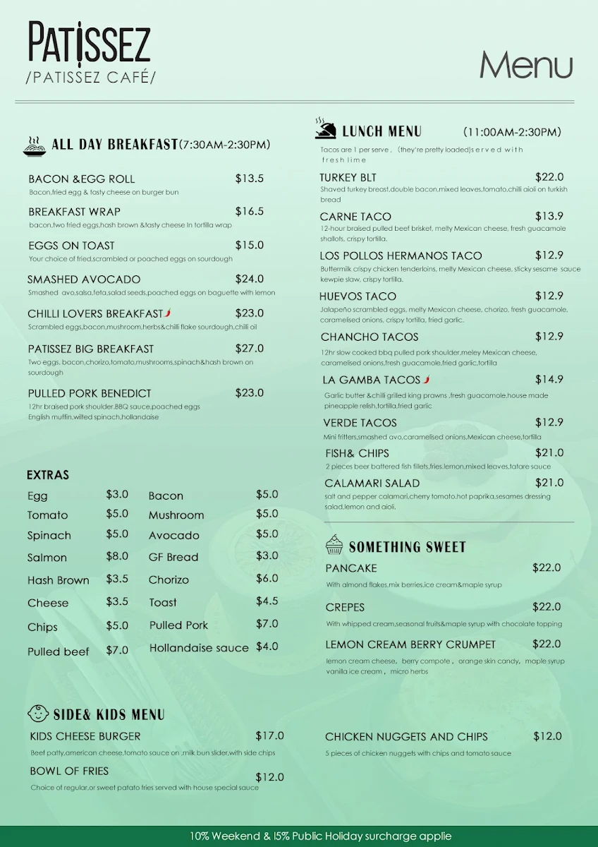Menu, Patissez
