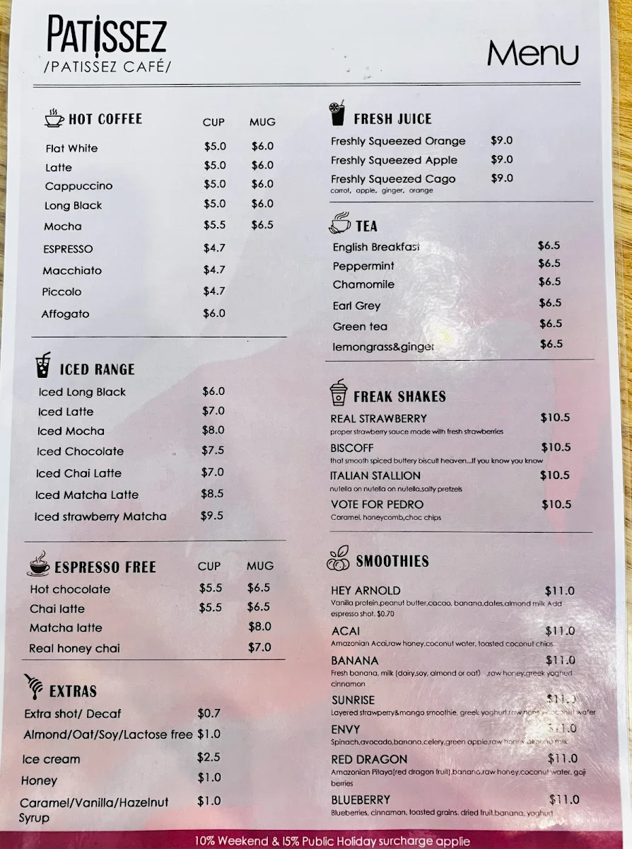 Menu, Patissez