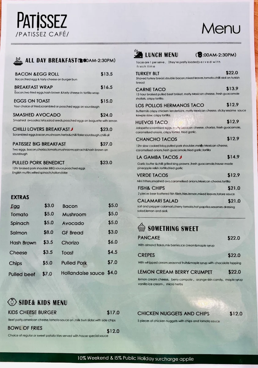 Menu, Patissez