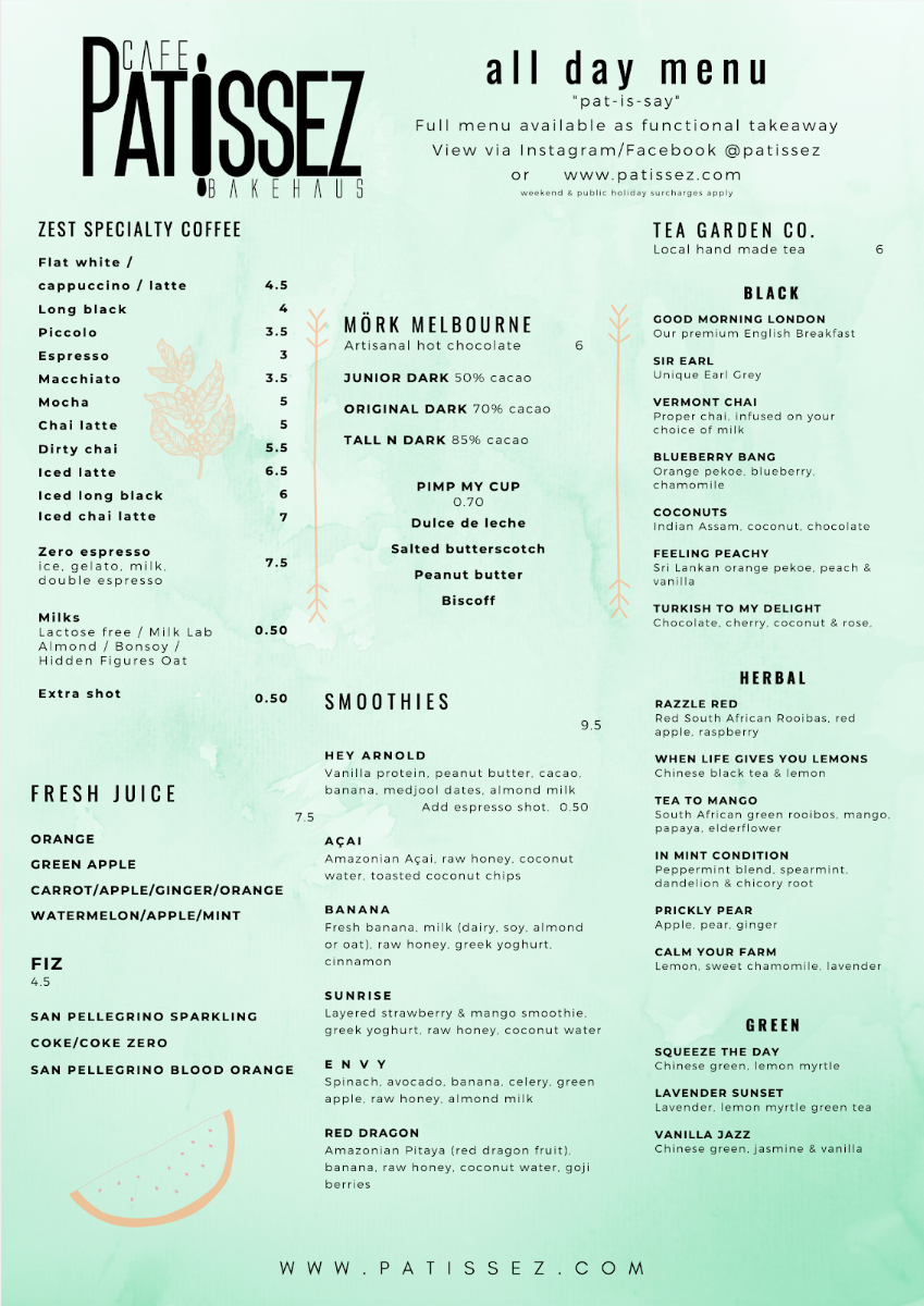 Menu, Patissez