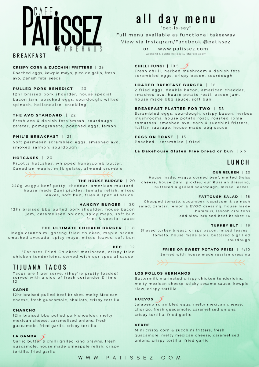 Menu, Patissez