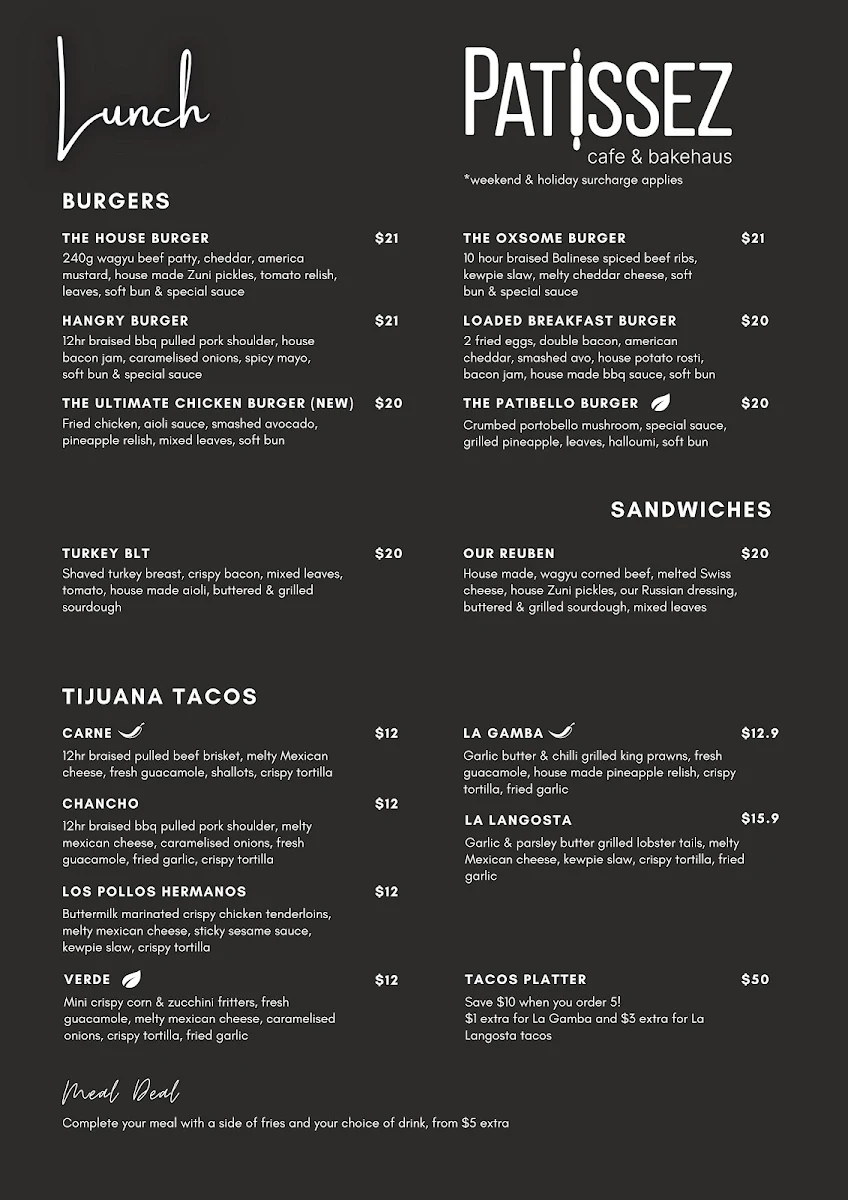 Menu, Patissez