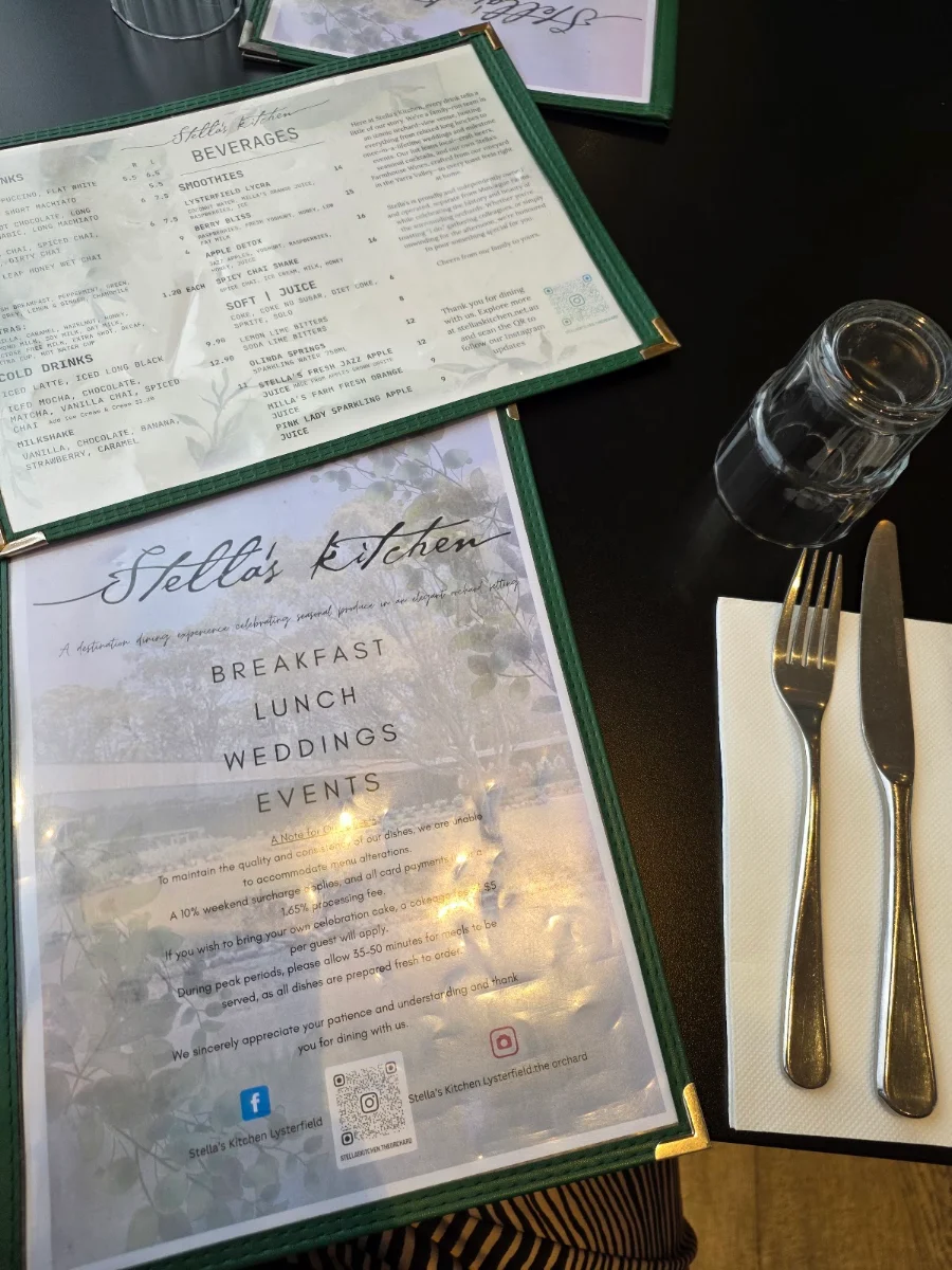 Menu, Stella's Kitchen