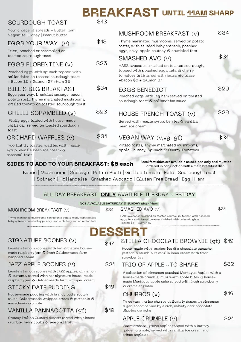 Menu, Stella's Kitchen