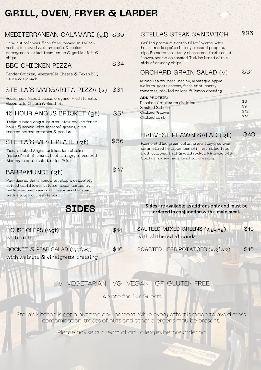 Menu, Stella's Kitchen