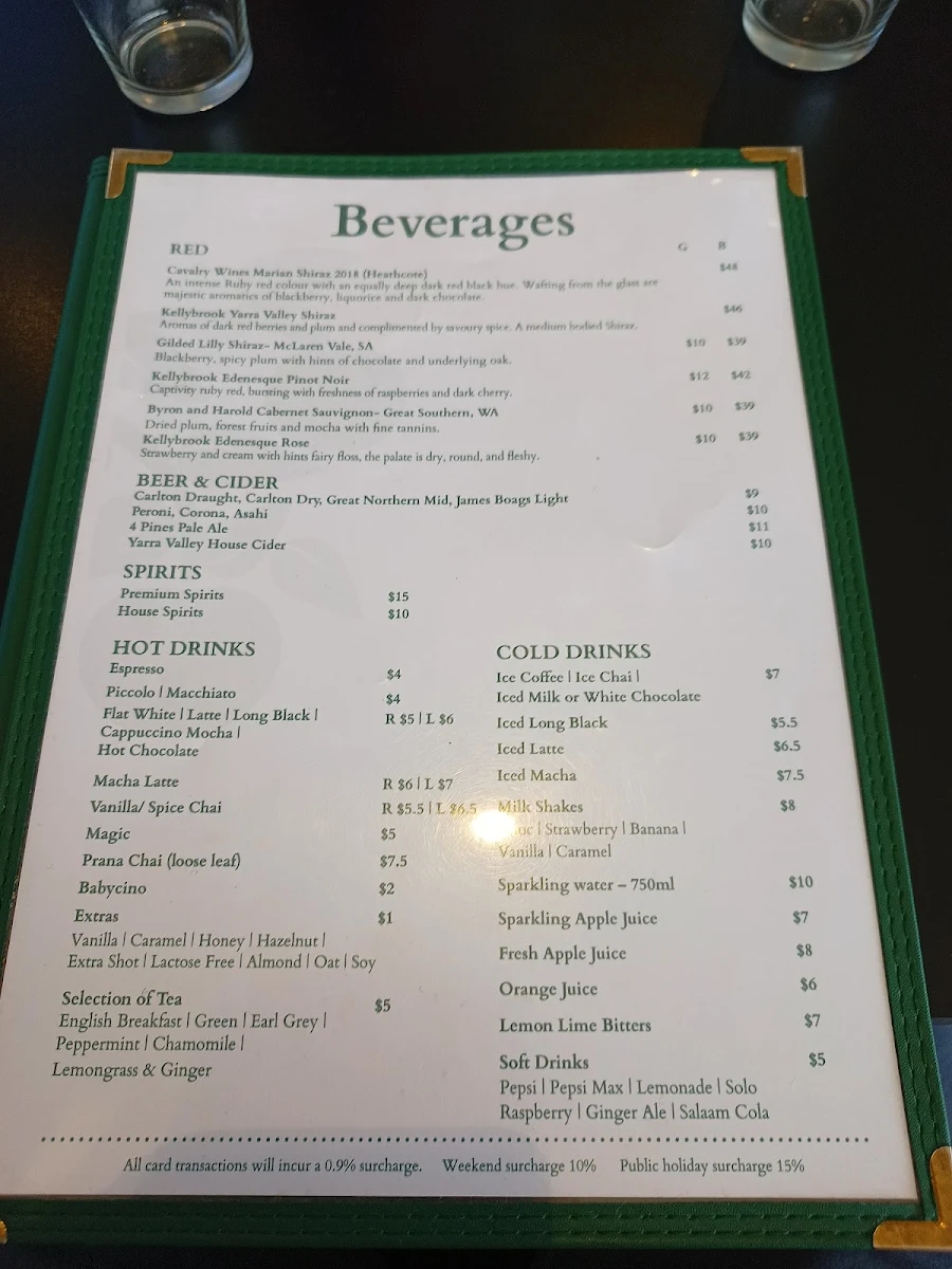 Menu, Stella's Kitchen