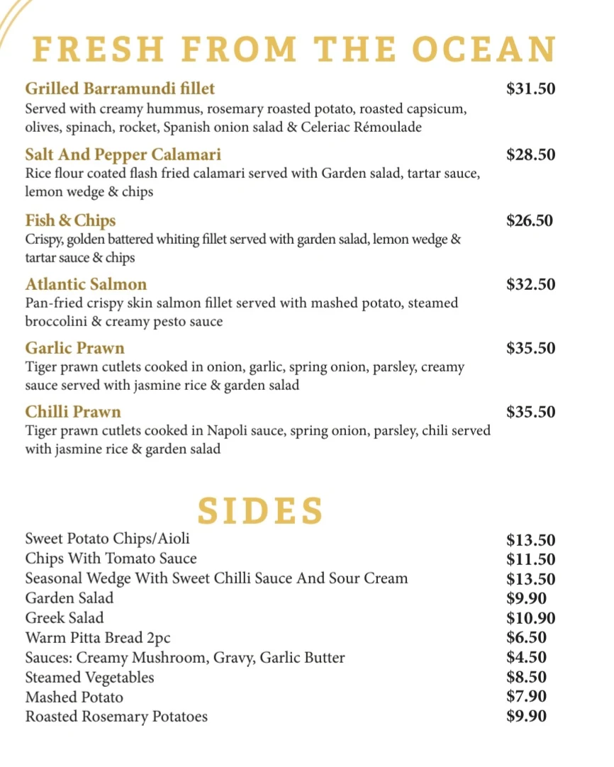 Menu, Billy's Boulevard