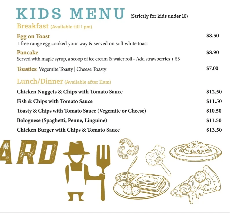 Menu, Billy's Boulevard