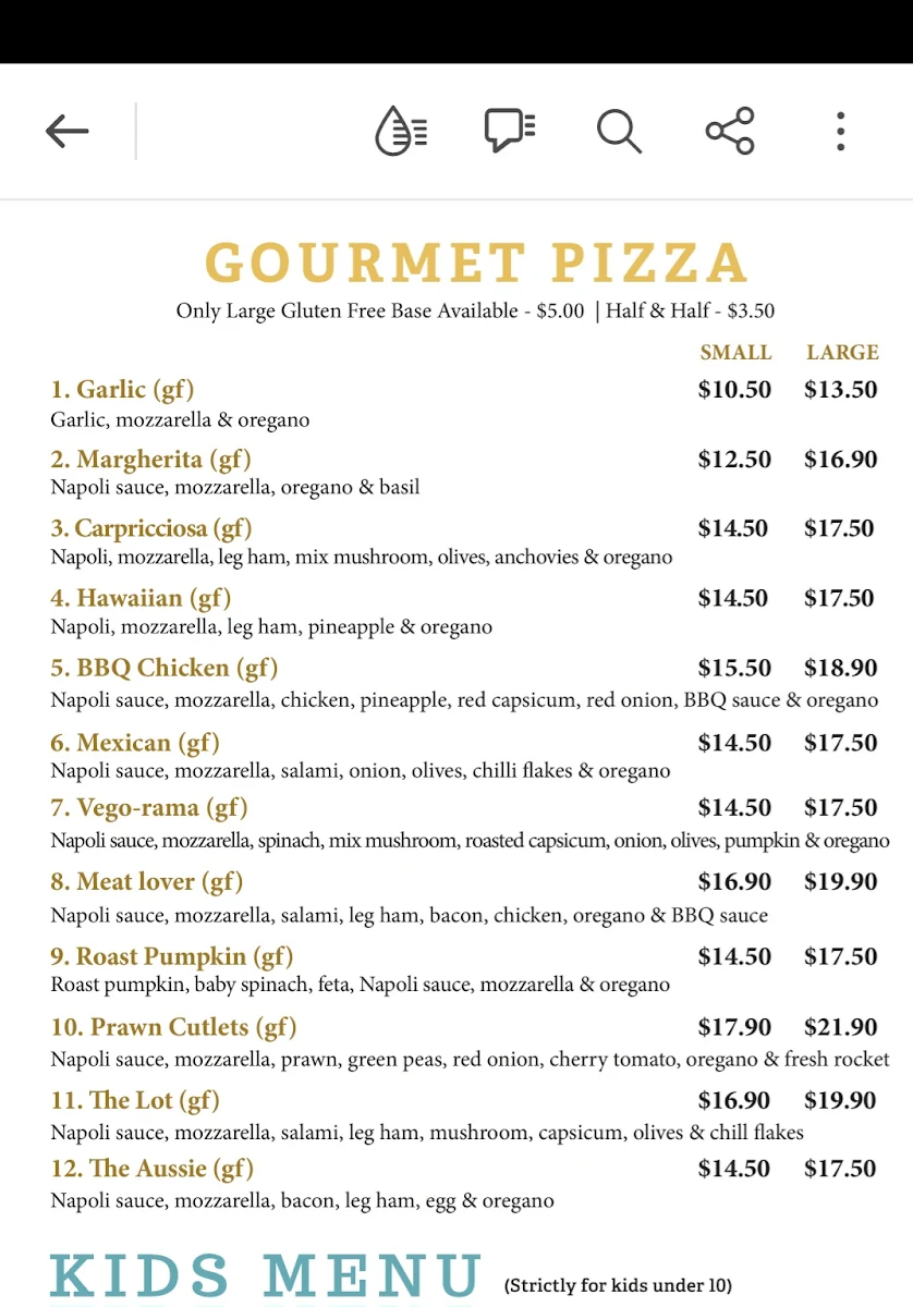 Menu, Billy's Boulevard