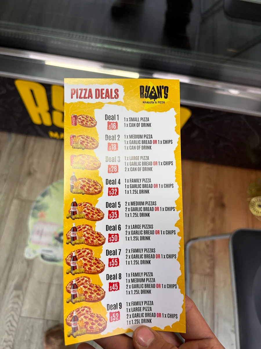 Menu, Ryan’s Manoosh & Pizza