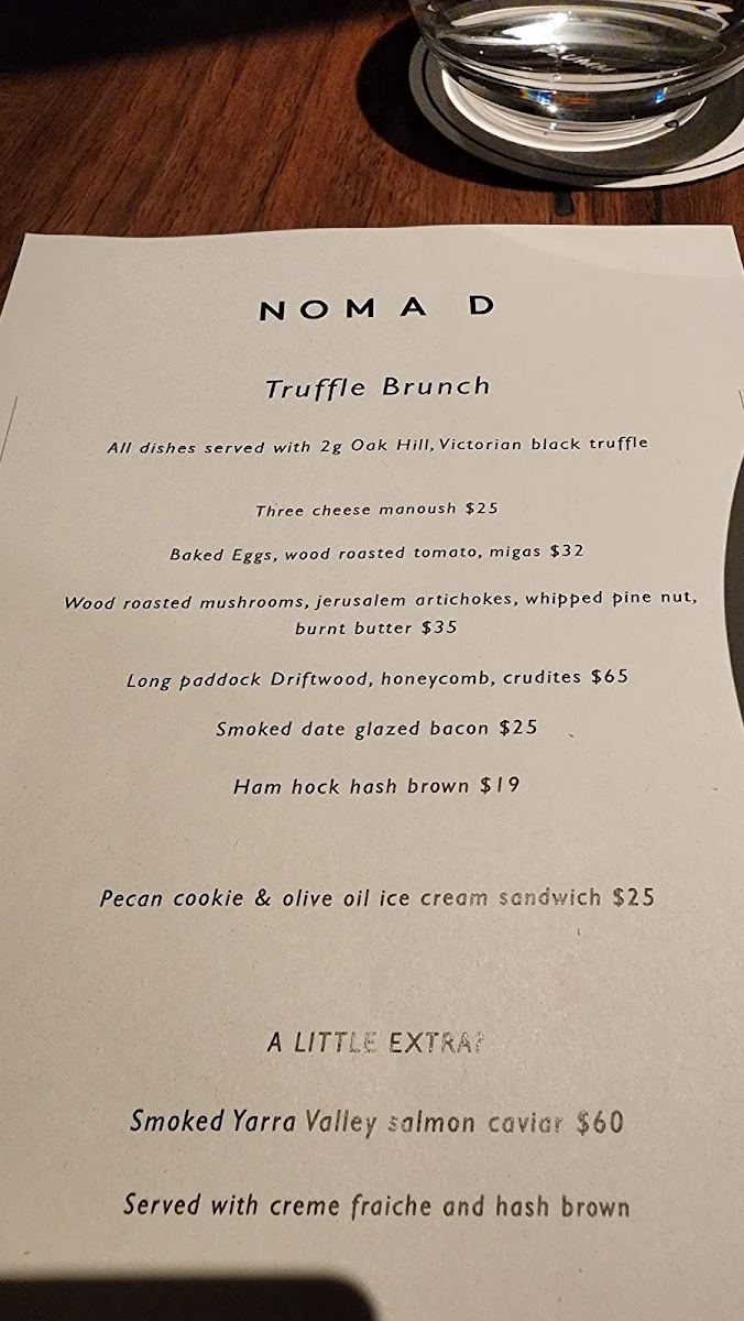 Menu, NOMAD Melbourne