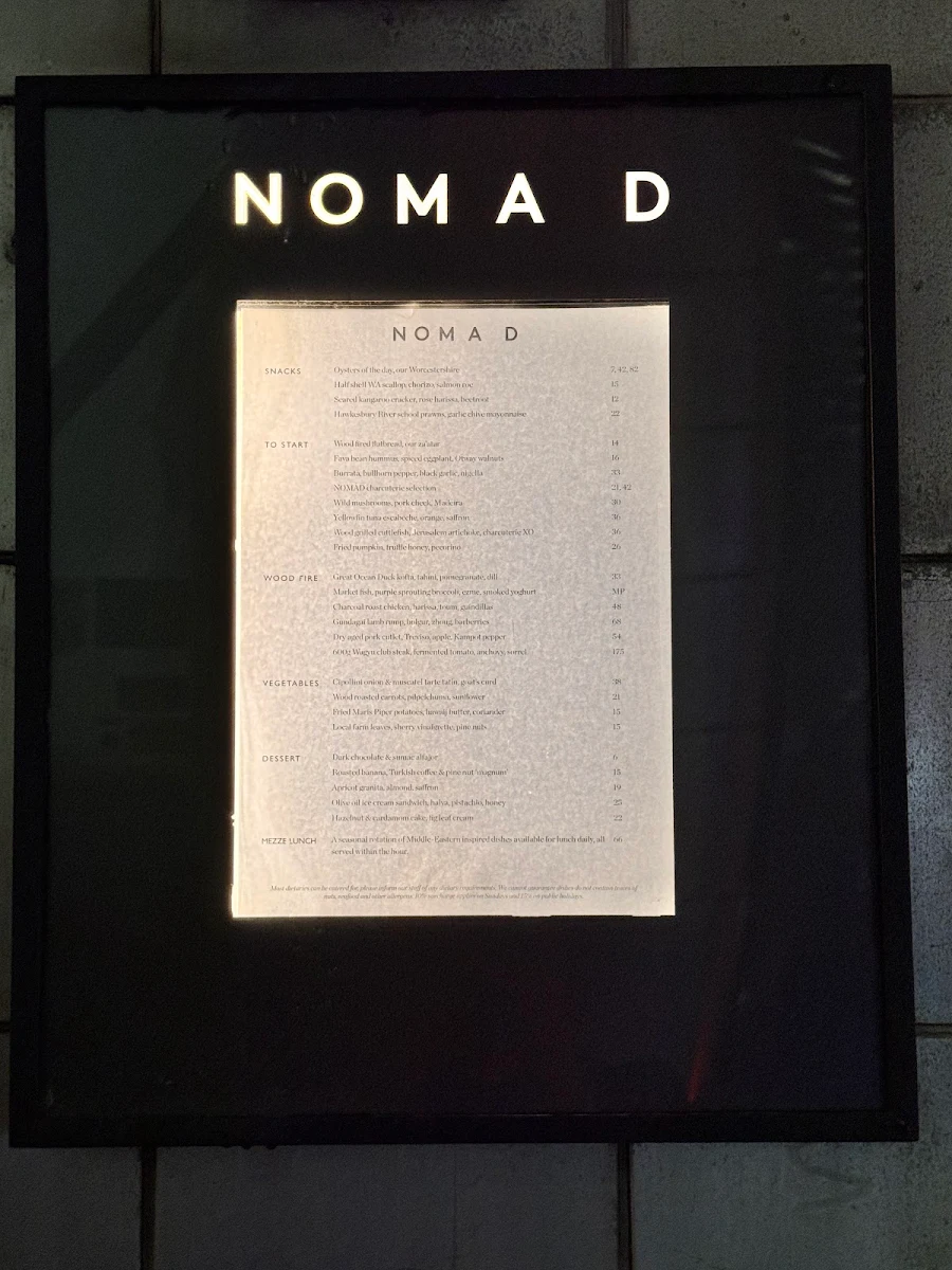 Menu, NOMAD Melbourne