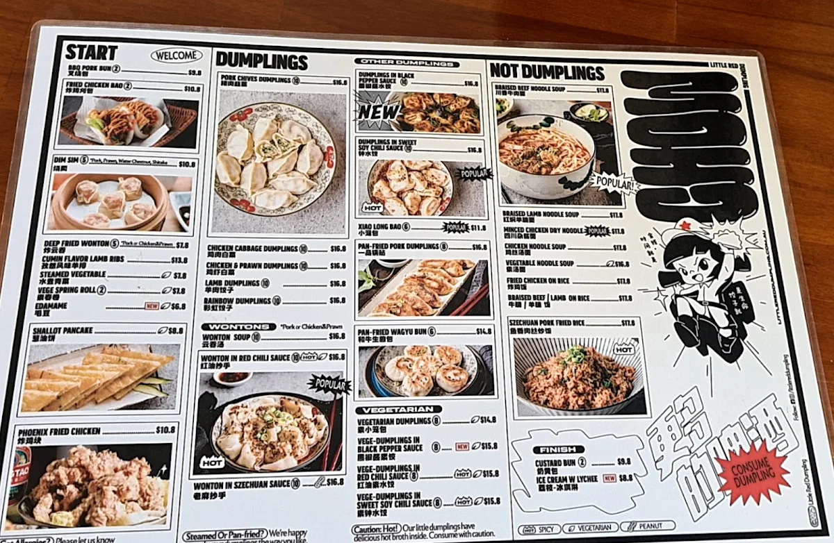 Menu, Little Red Dumpling Yeerongpilly