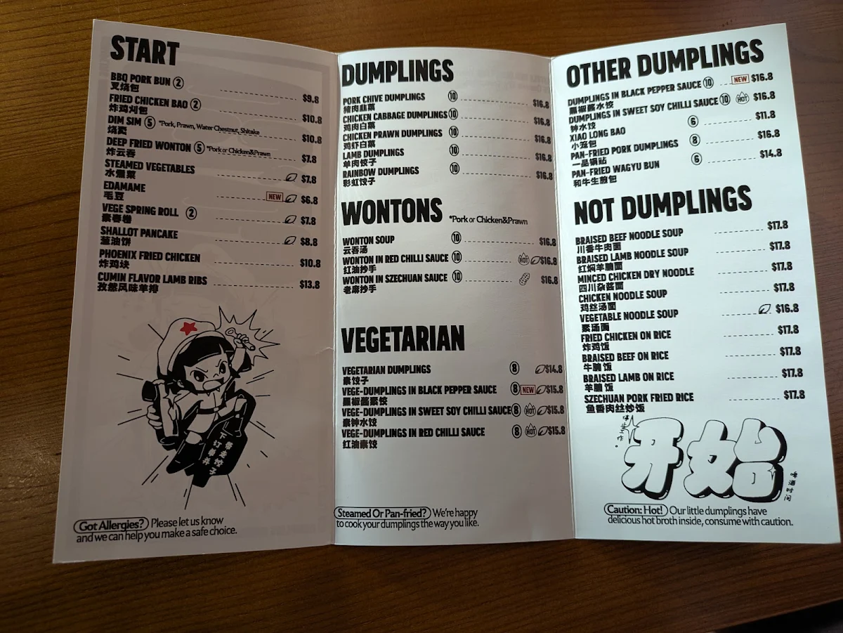 Menu, Little Red Dumpling Yeerongpilly