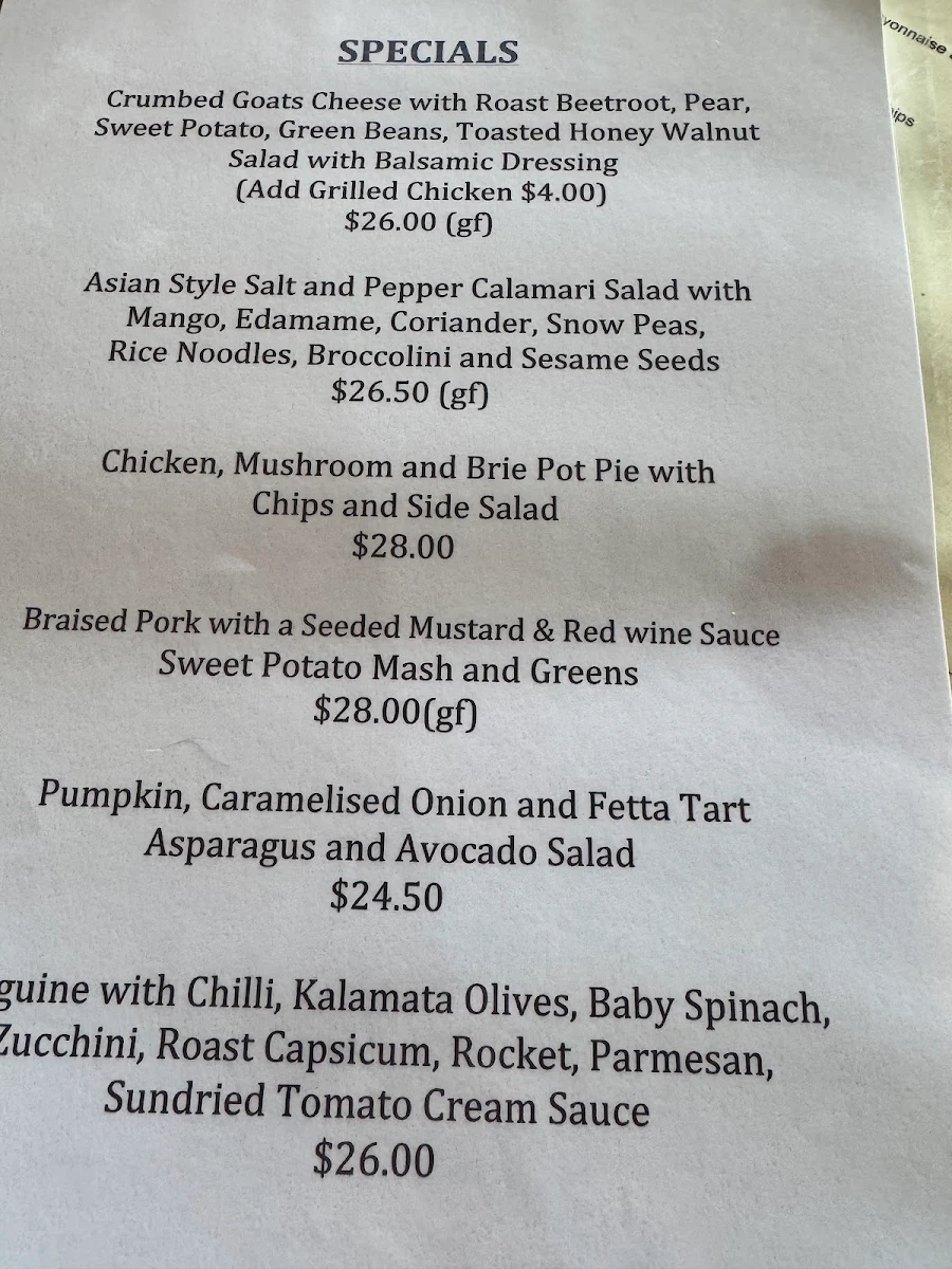Menu, Blue Mist Cafe
