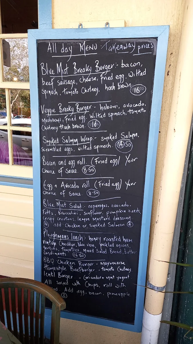 Menu, Blue Mist Cafe