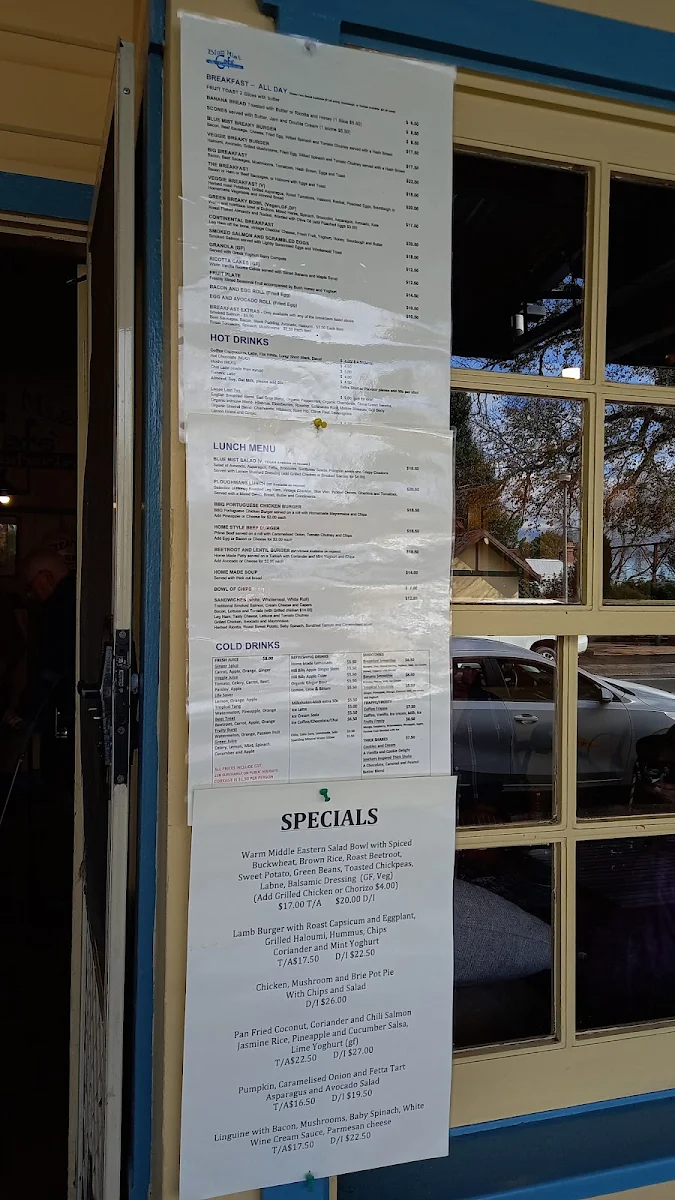 Menu, Blue Mist Cafe