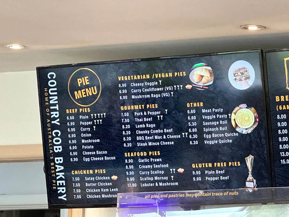 Menu, Country Cob Bakery - Boronia