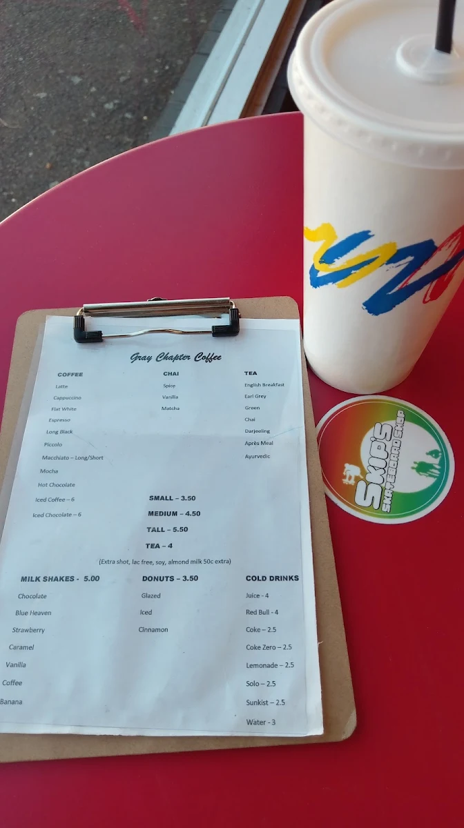 Menu, Skip's Skateboard Shop