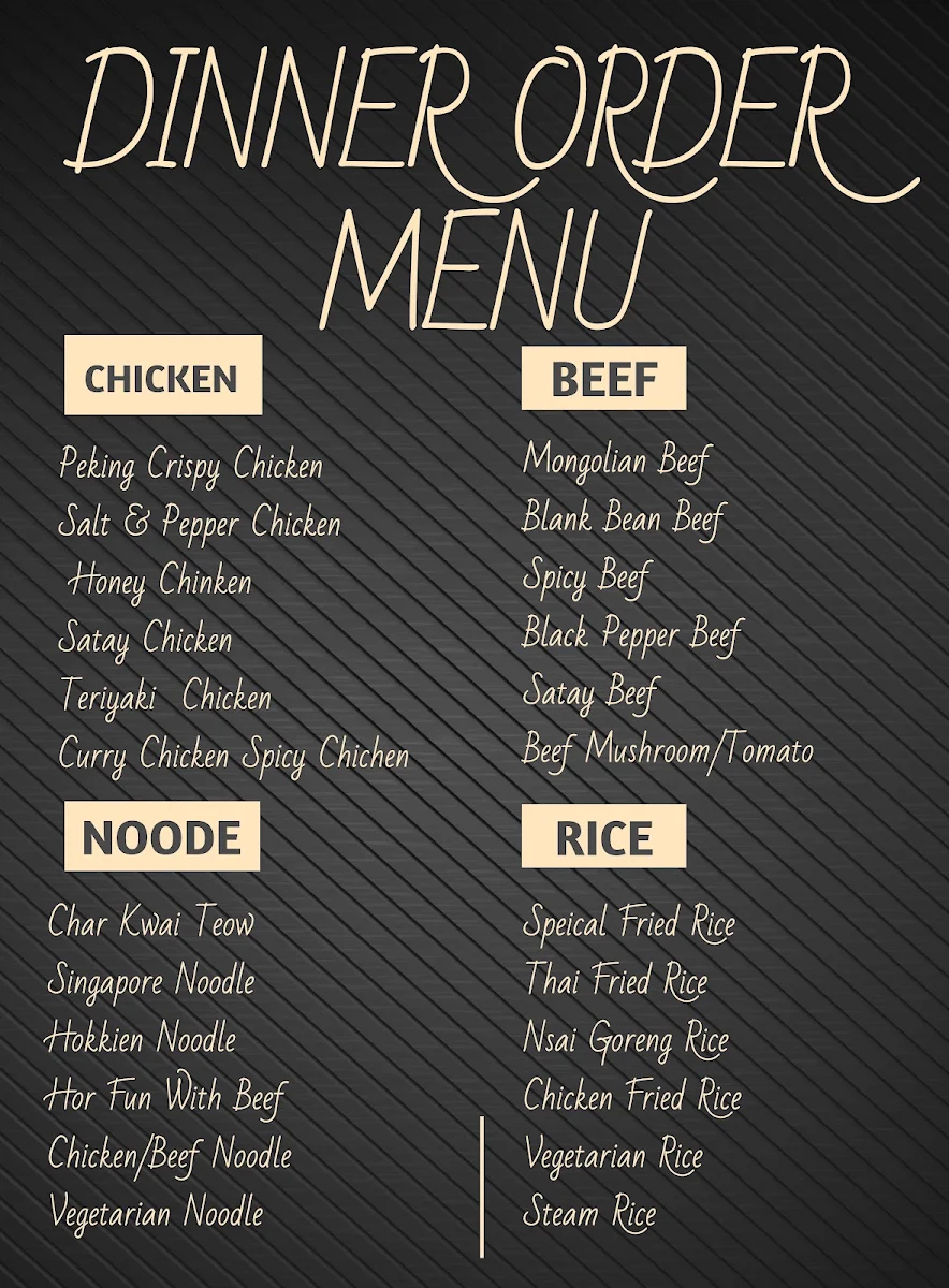 Menu, Asian Taste Somerville