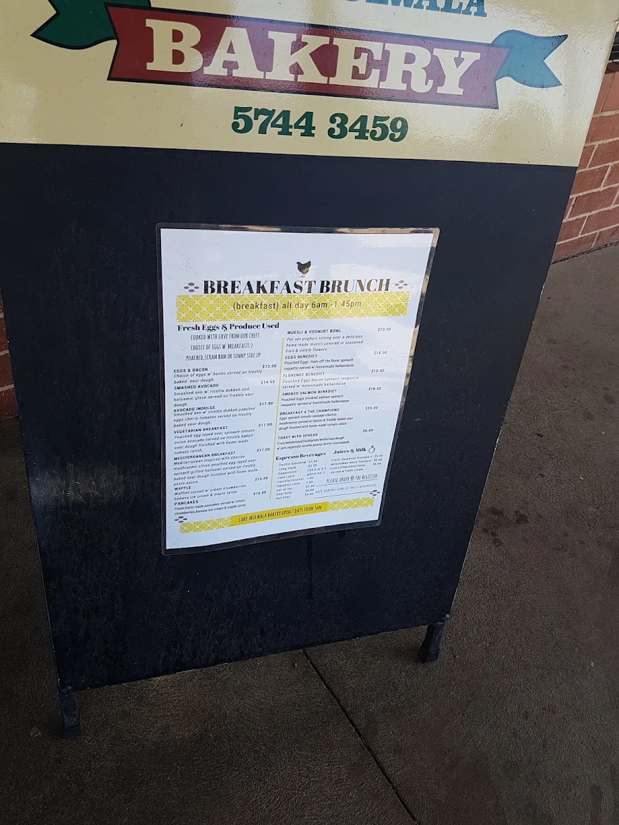 Menu, Lake mulwala bakery