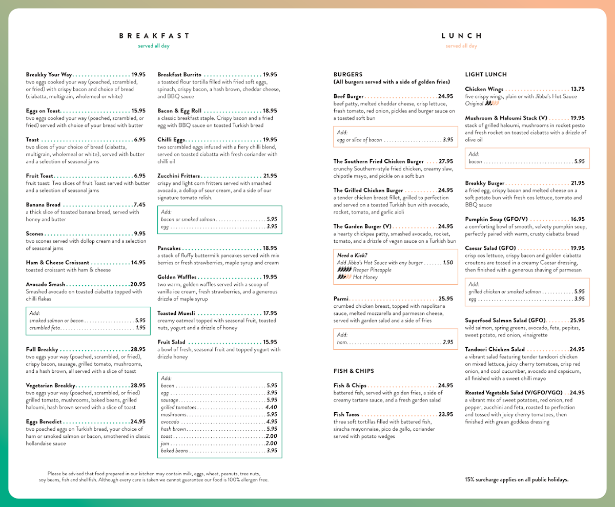 Menu, Breakky & Brew
