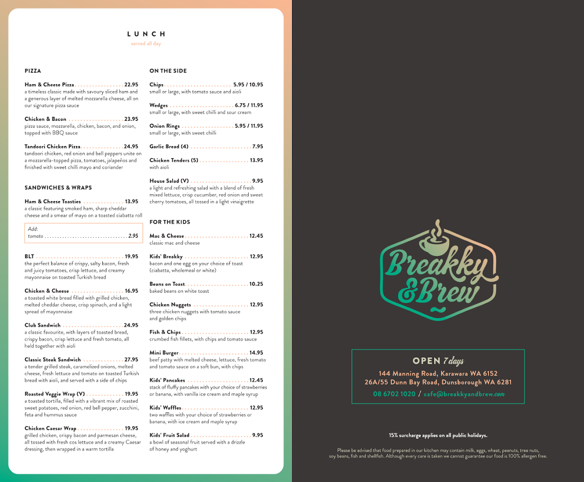 Menu, Breakky & Brew