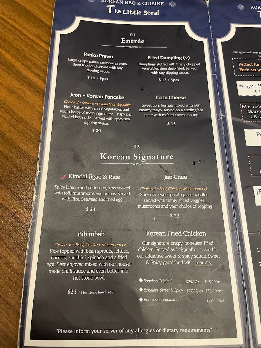 Menu, The Little Seoul