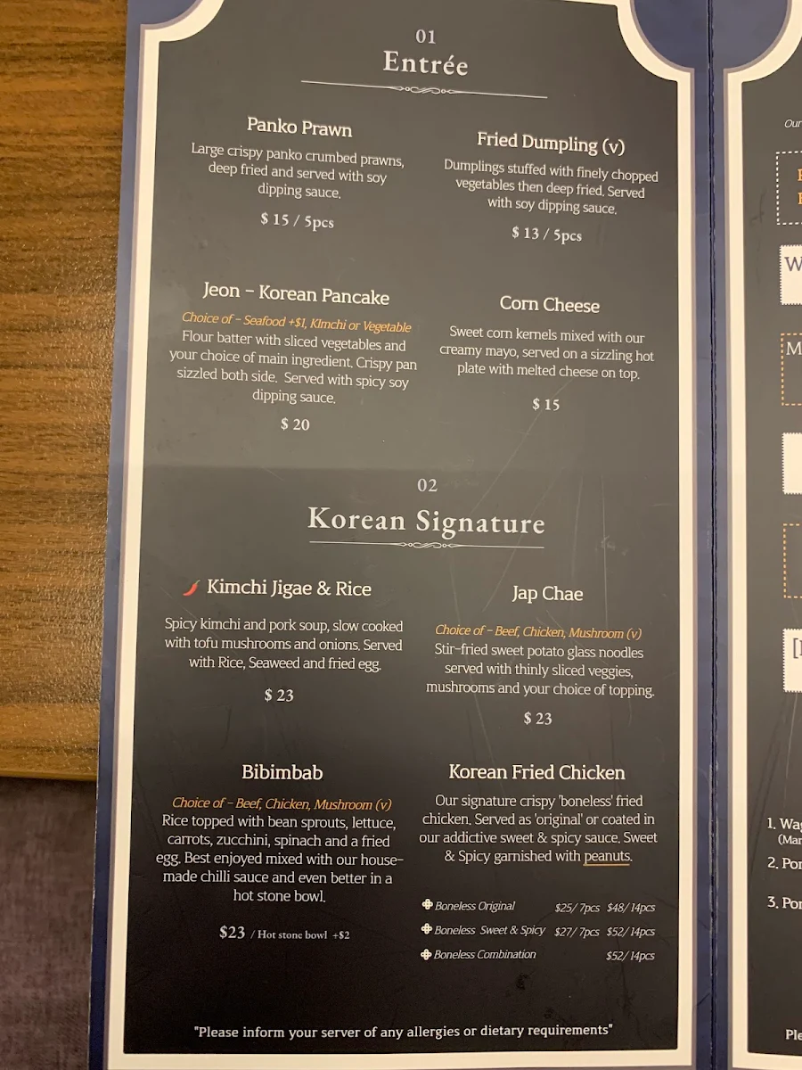 Menu, The Little Seoul
