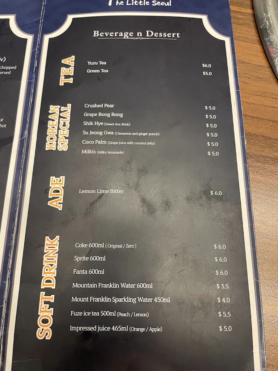 Menu, The Little Seoul