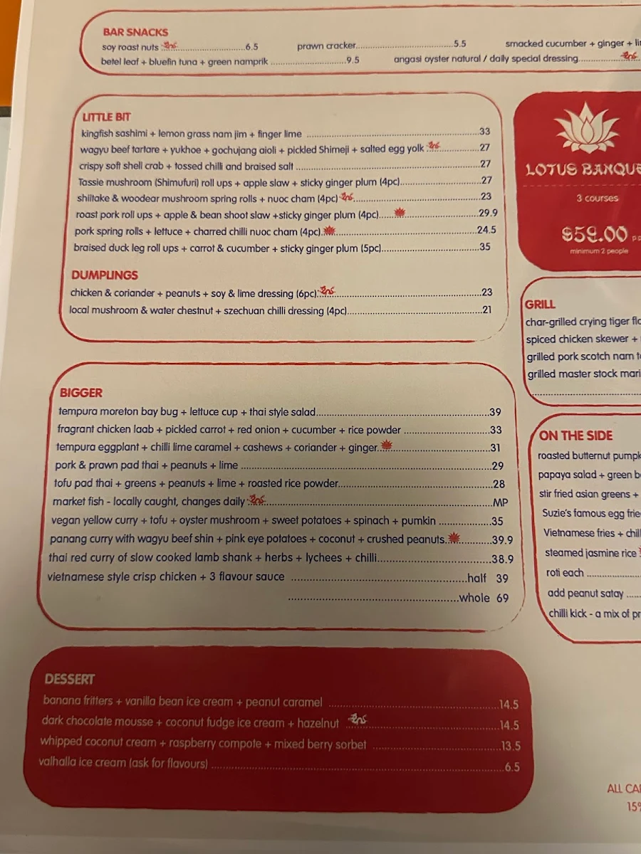 Menu, Suzie Luck's Restaurant & Bar