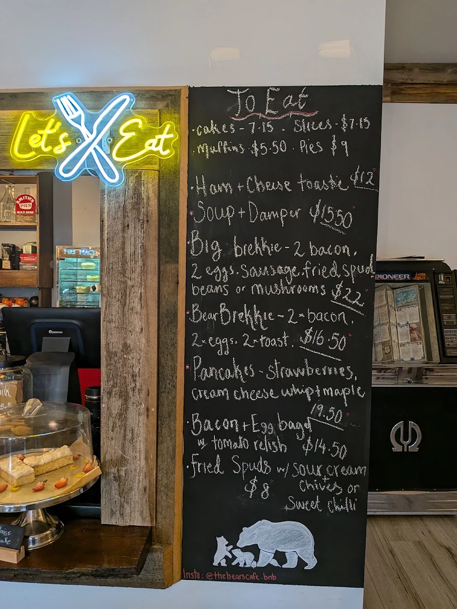 Menu, The Bears Cafe & B&B