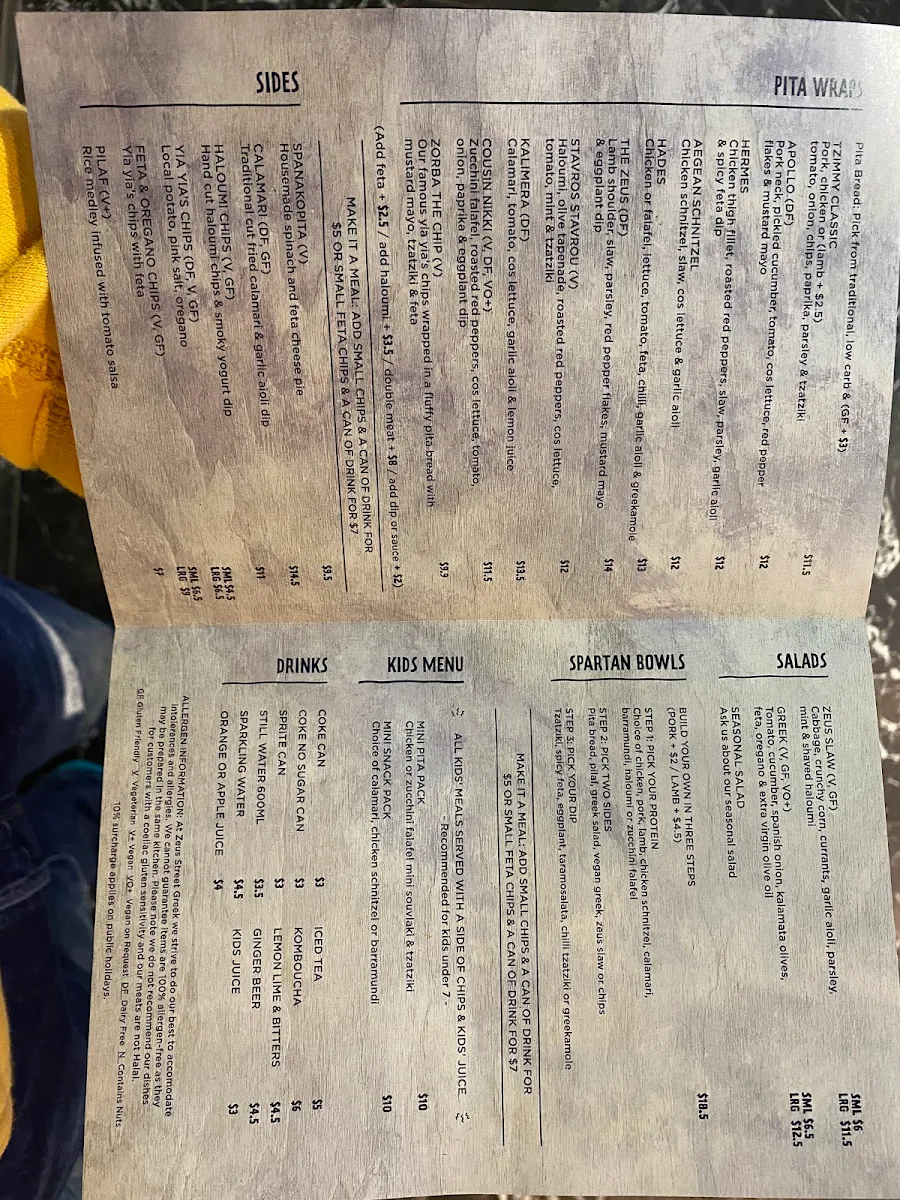 Menu, Zeus Street Greek Westfield Sydney