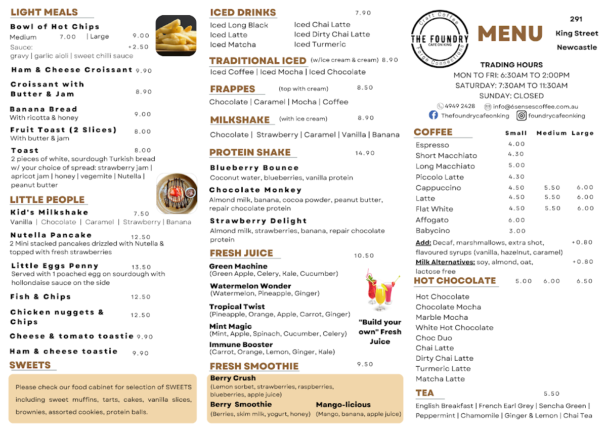 Menu, The Foundry on King