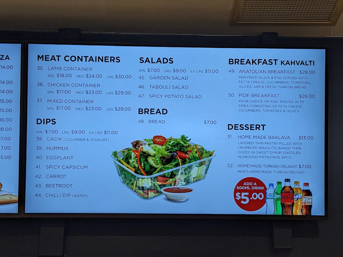 Menu, Anatolian Grill