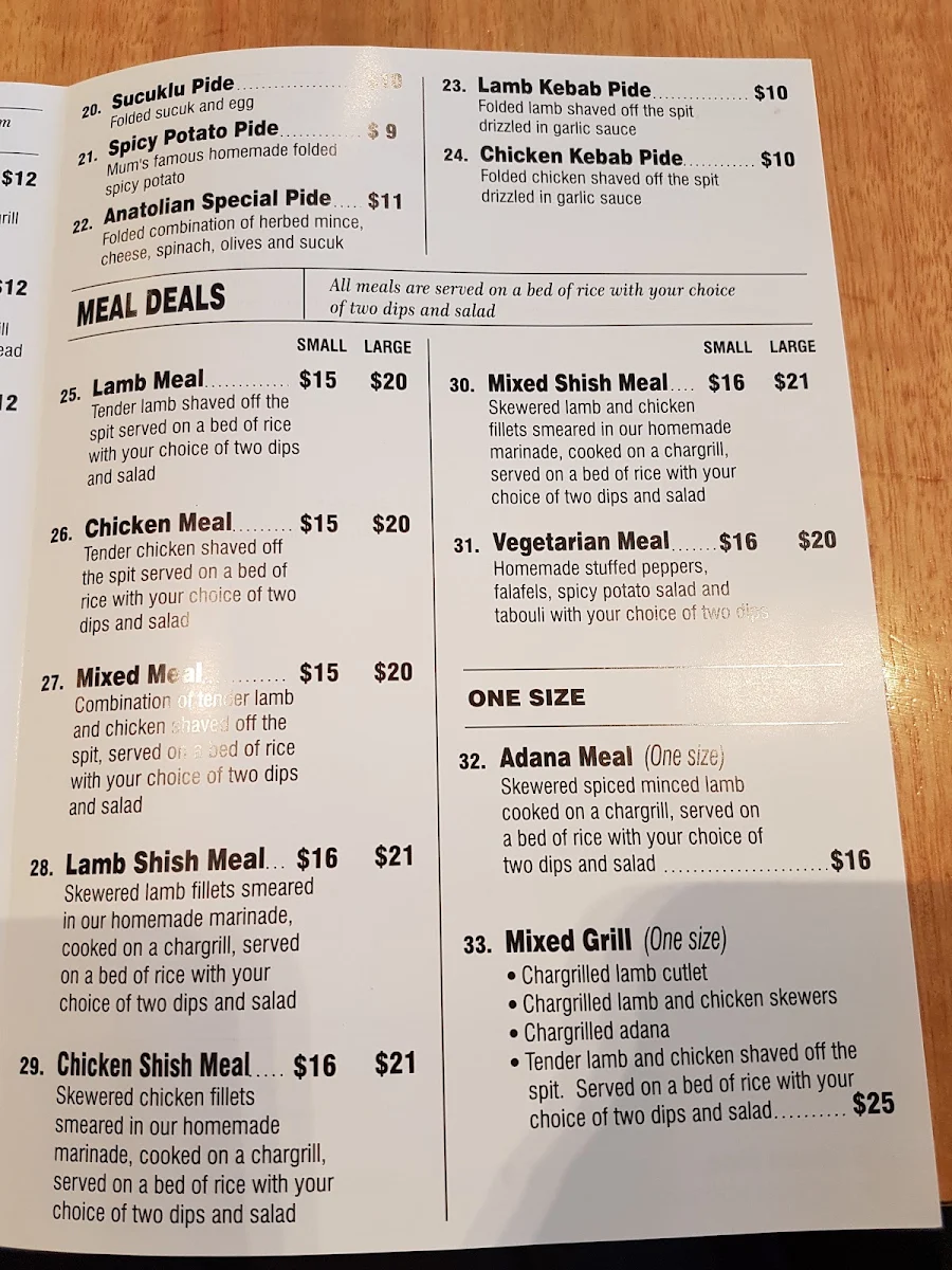 Menu, Anatolian Grill