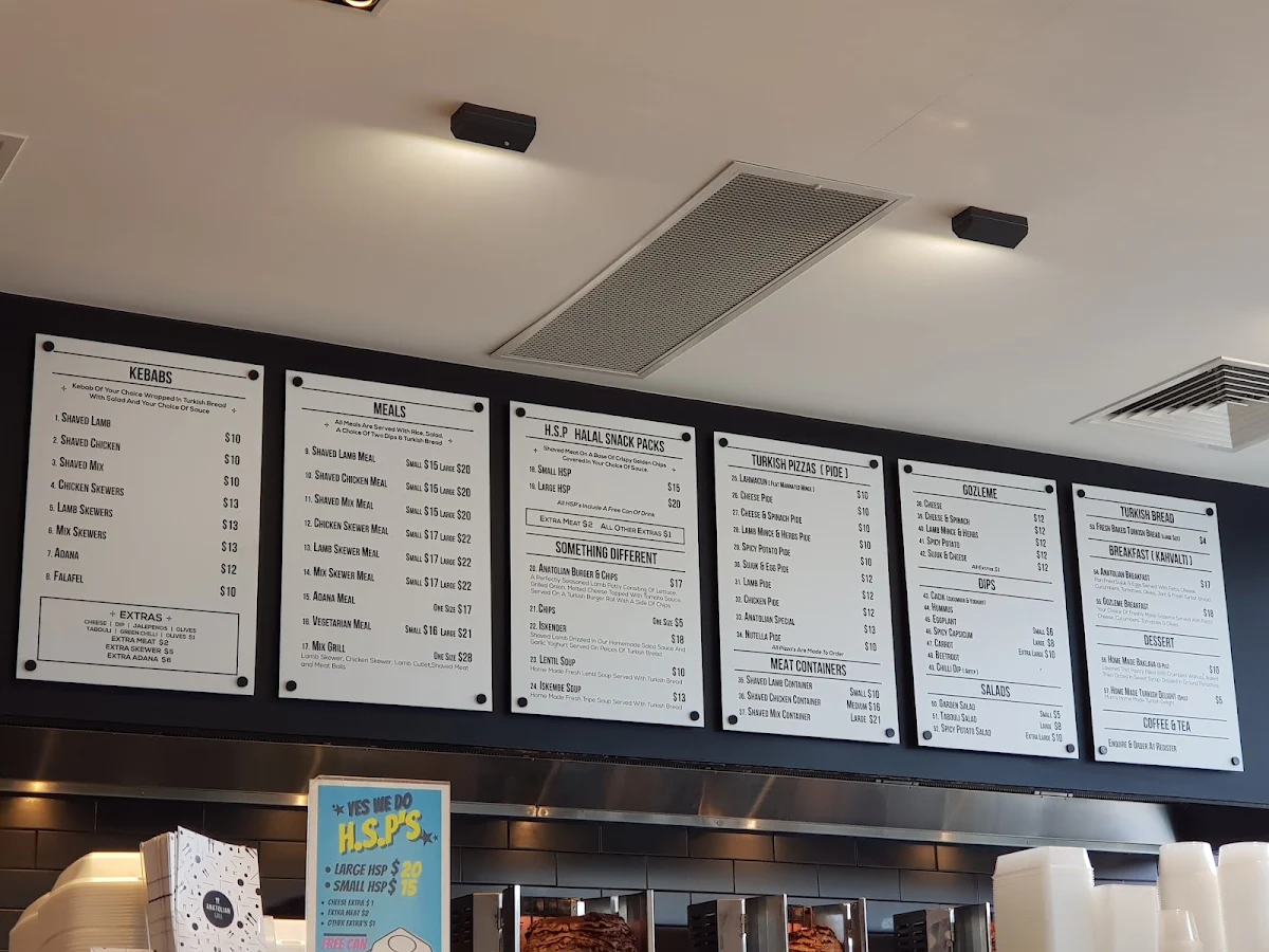 Menu, Anatolian Grill