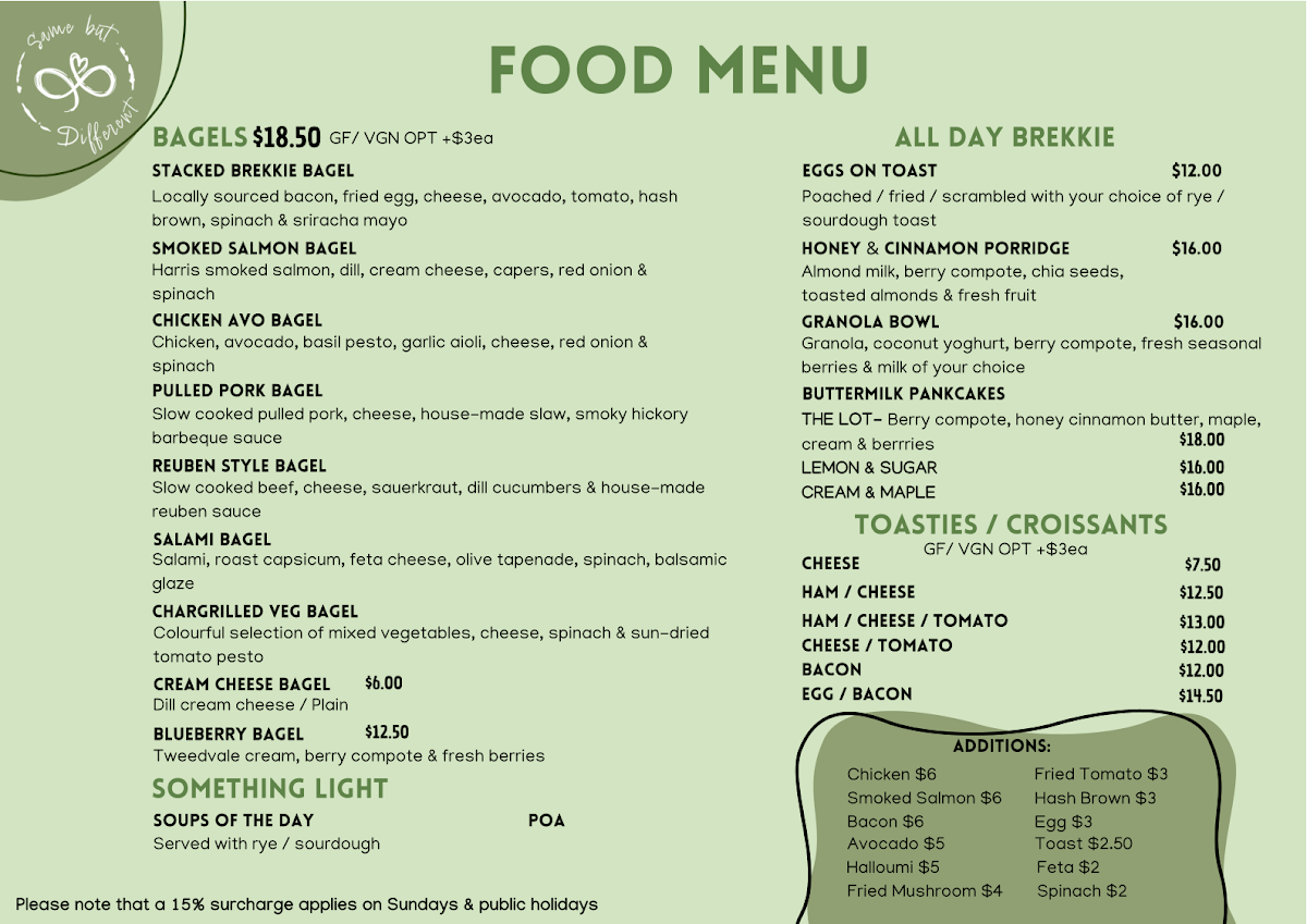Menu, Same But Different Cafe
