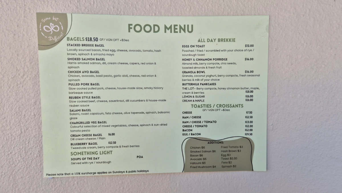 Menu, Same But Different Cafe