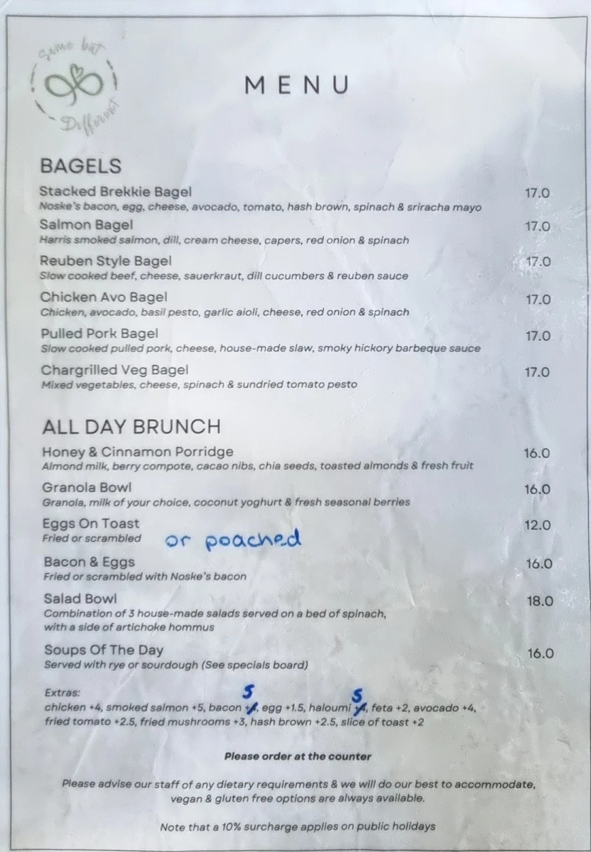 Menu, Same But Different Cafe