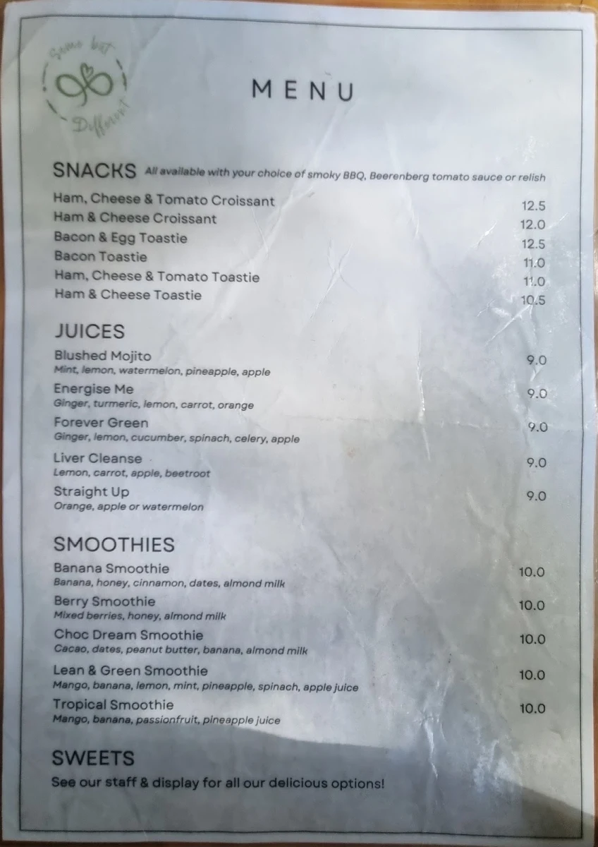 Menu, Same But Different Cafe