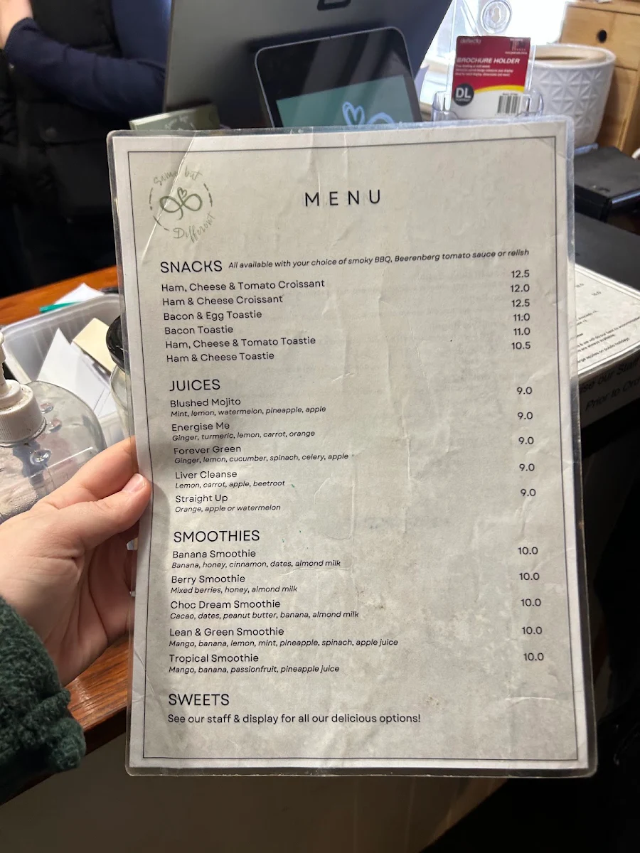 Menu, Same But Different Cafe