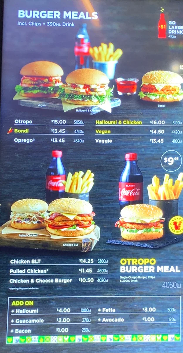 Menu, Oporto Glenside Drive Thru
