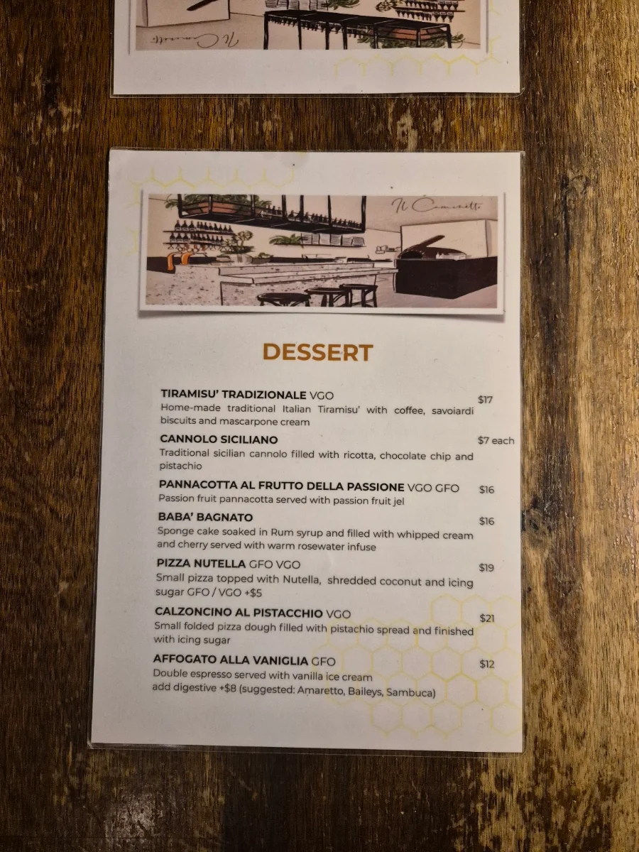 Menu, Il Caminetto - pasta bar & award winning pizza