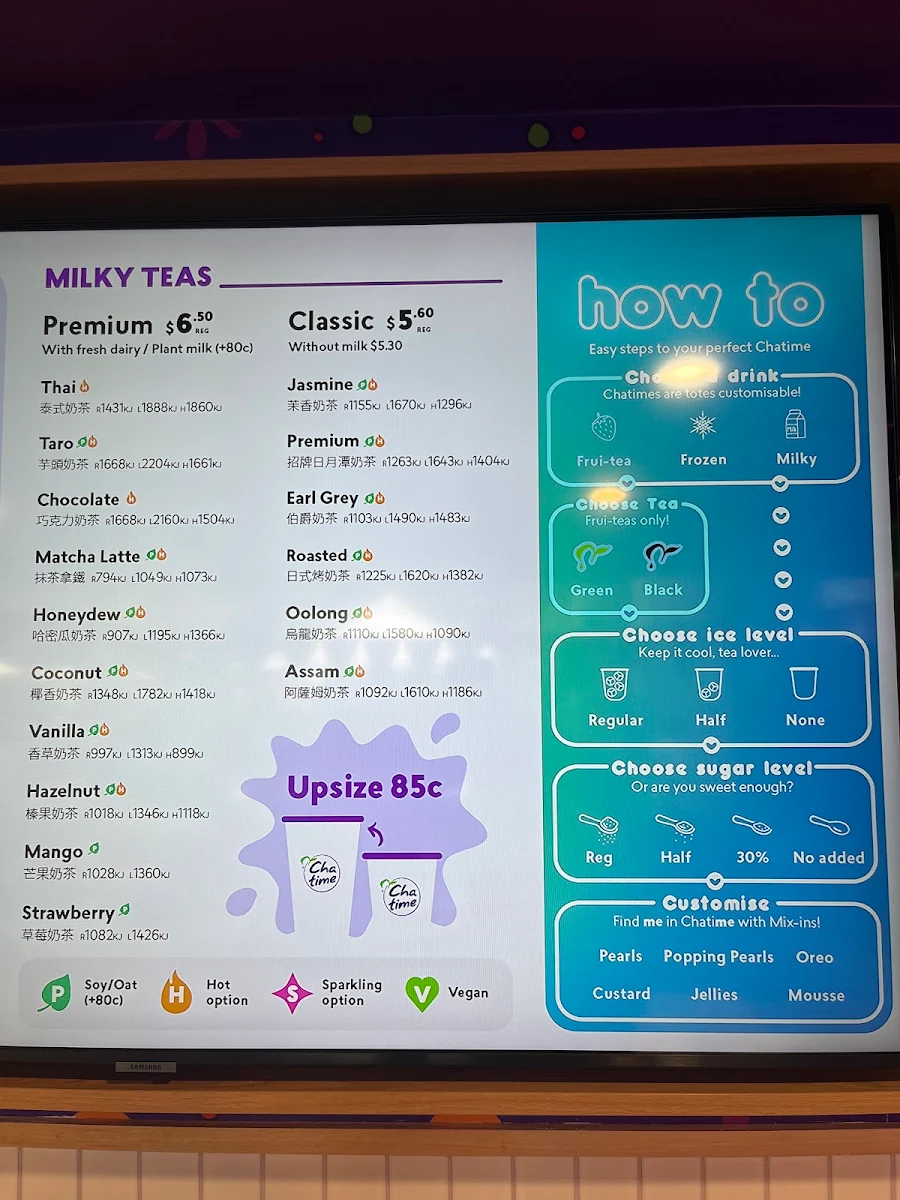 Menu, Chatime St Leonards