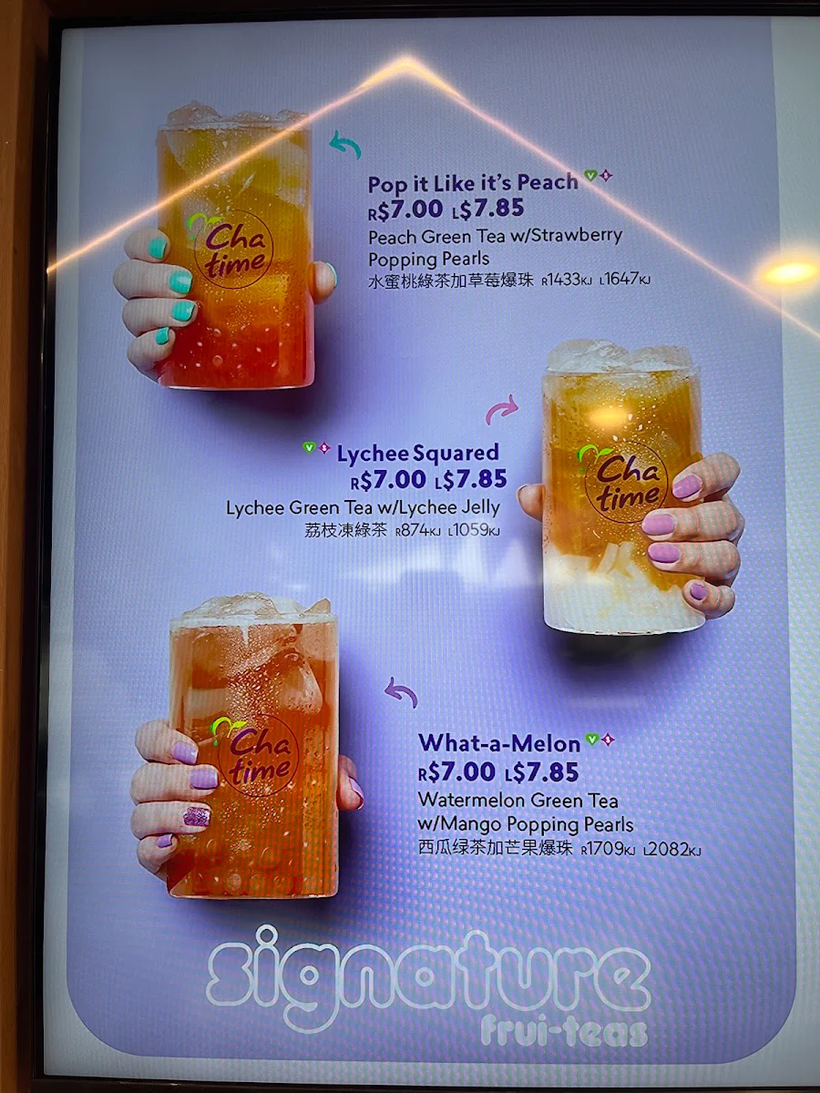 Menu, Chatime St Leonards